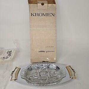 MCM‎ Art Deco Kromex Chrome Relish Aerver w/ Brass Handles
